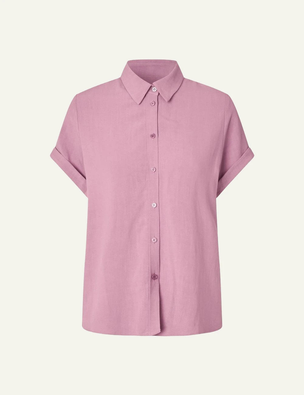 Samsoe Samsoe shirt pink short sleeve button front regular fit front flat view