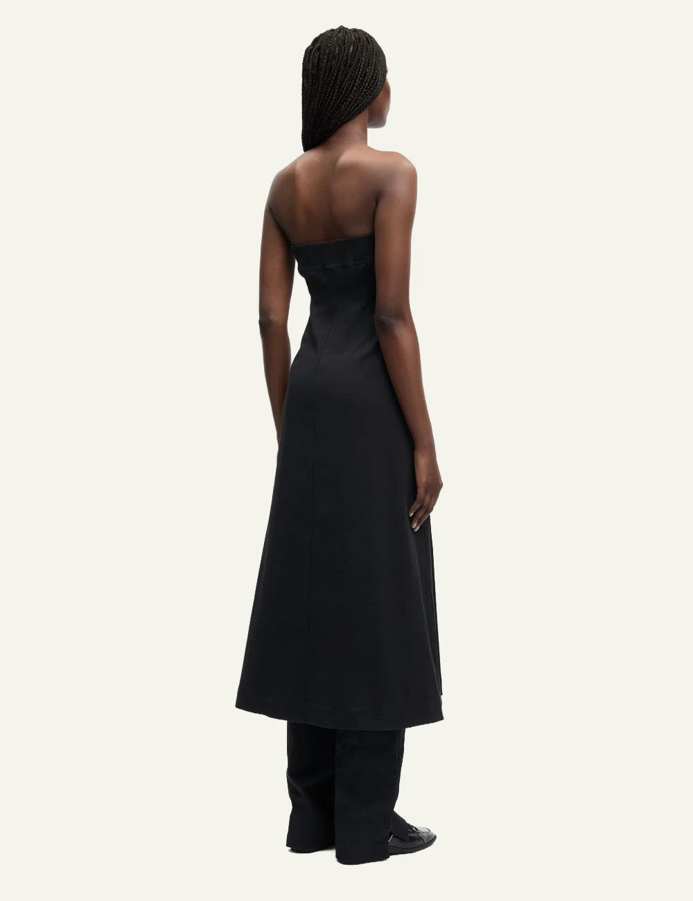 Samsoe Samsoe strapless maxi dress black bandeau button front A line back view