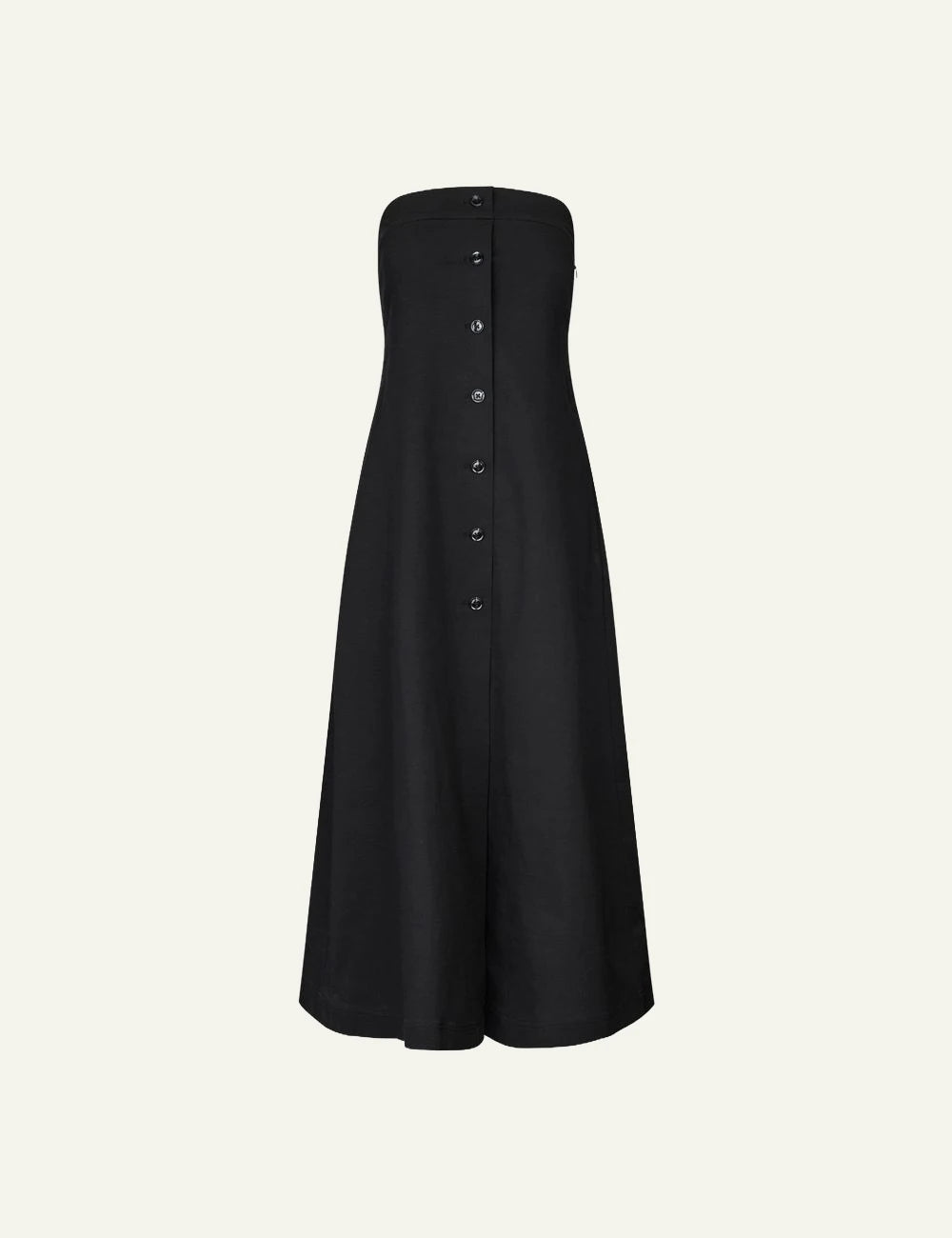 Samsoe Samsoe strapless maxi dress black bandeau button front A line front flat view
