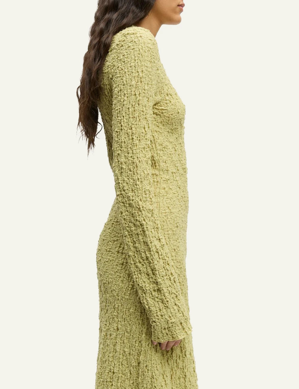 Samsoe dress textured yellow long sleeve slim fit flared side view