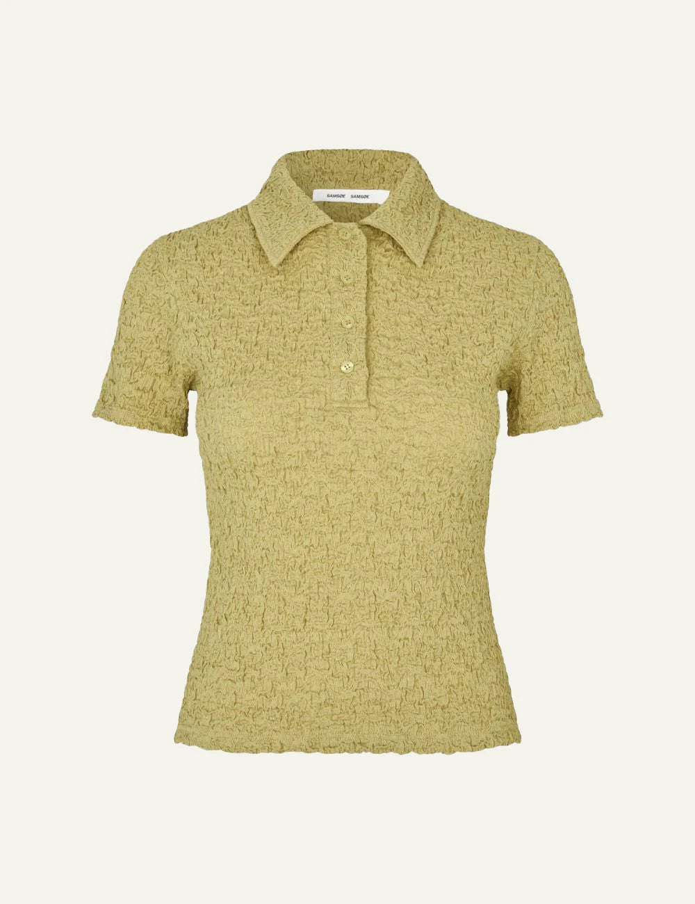 Samsoe polo top textured yellow slim fit front flat view