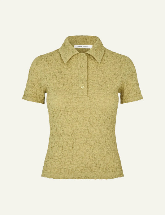 Samsoe polo top textured yellow slim fit front flat view