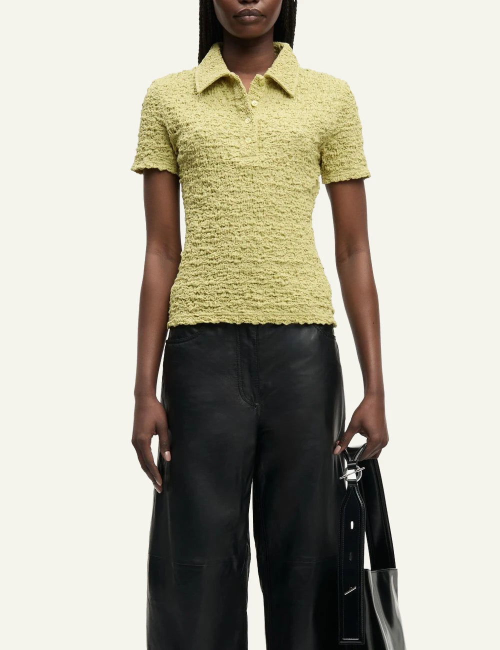 Samsoe polo top textured yellow slim fit front model view