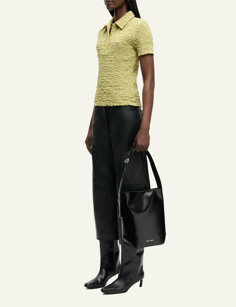 Samsoe polo top textured yellow slim fit side