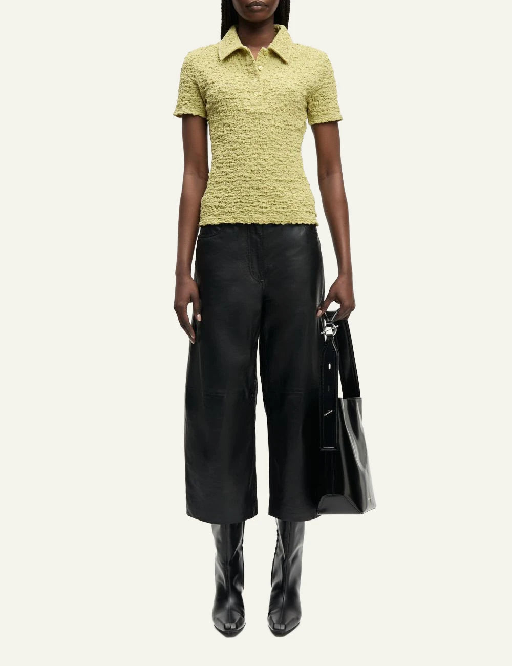 Samsoe polo top textured yellow slim fit front full body view