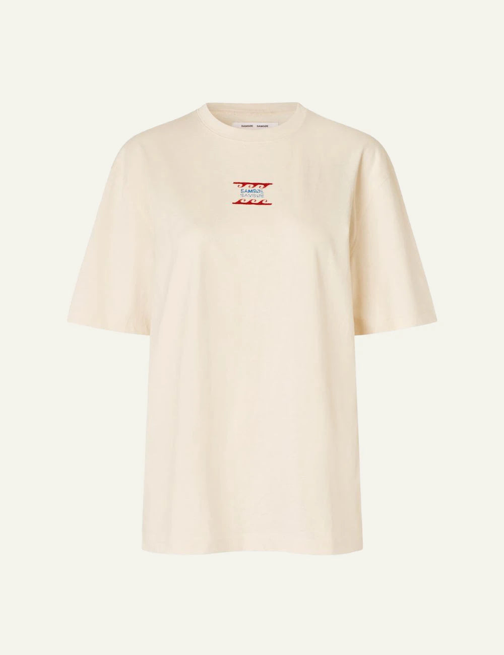 Samsoe Samsoe T-shirt beige graphic chest logo regular fit front flat view