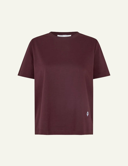 Samsoe t shirt burgundy short sleeve organic cotton regular fit front flat view