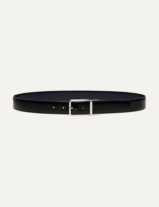 Santoni men's Adriatico Blue reversible leather belt with metal buckle