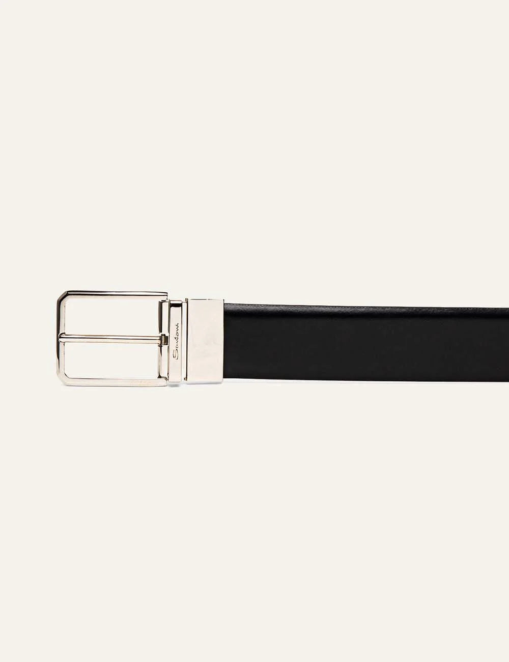 Santoni men's Adriatico Blue reversible leather belt with metal buckle detail