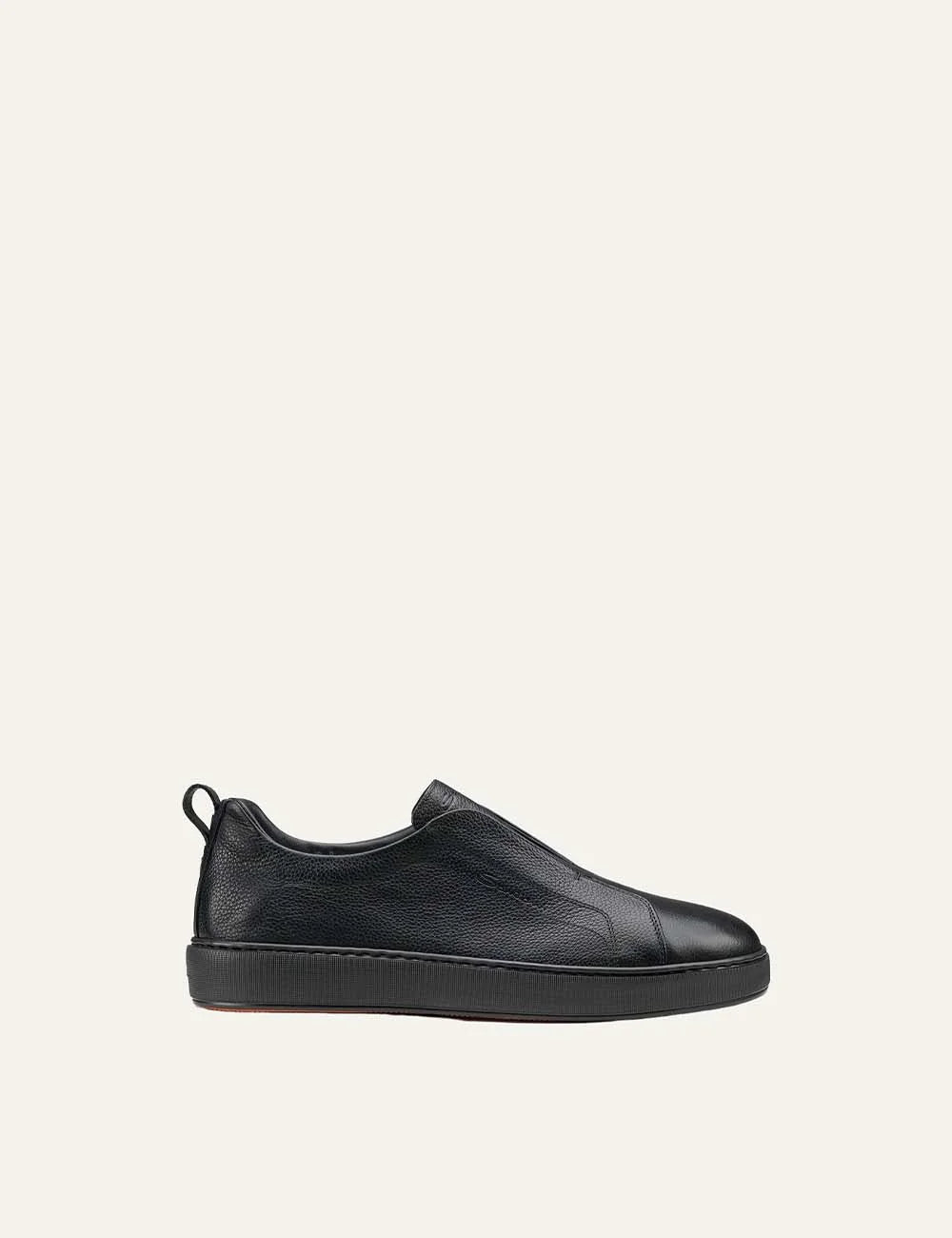 Santoni men's black deerskin leather slip-on sneakers