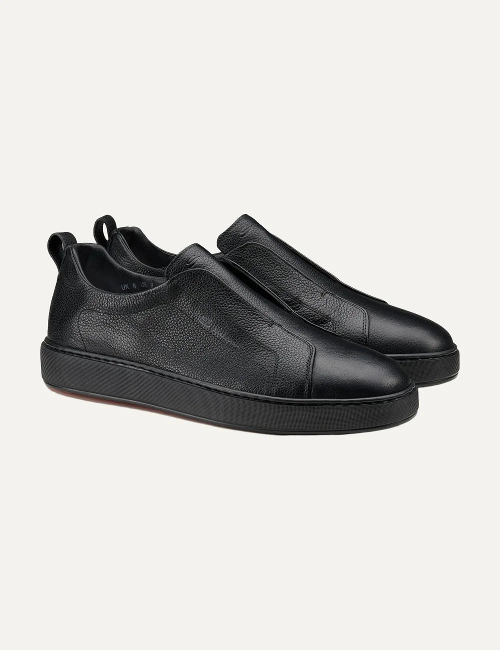 Santoni men's black deerskin leather slip-on sneakers profile