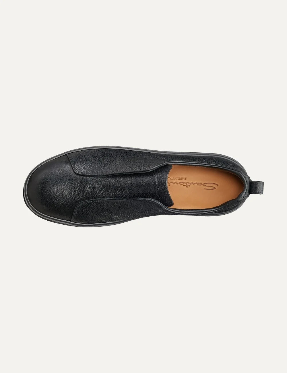 Santoni men's black deerskin leather slip-on sneakers top