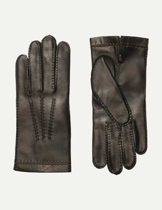 Santoni men's black nappa lambskin gloves with cashmere lining