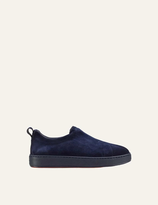 Santoni men's dark blue Seta suede slip-on sneakers