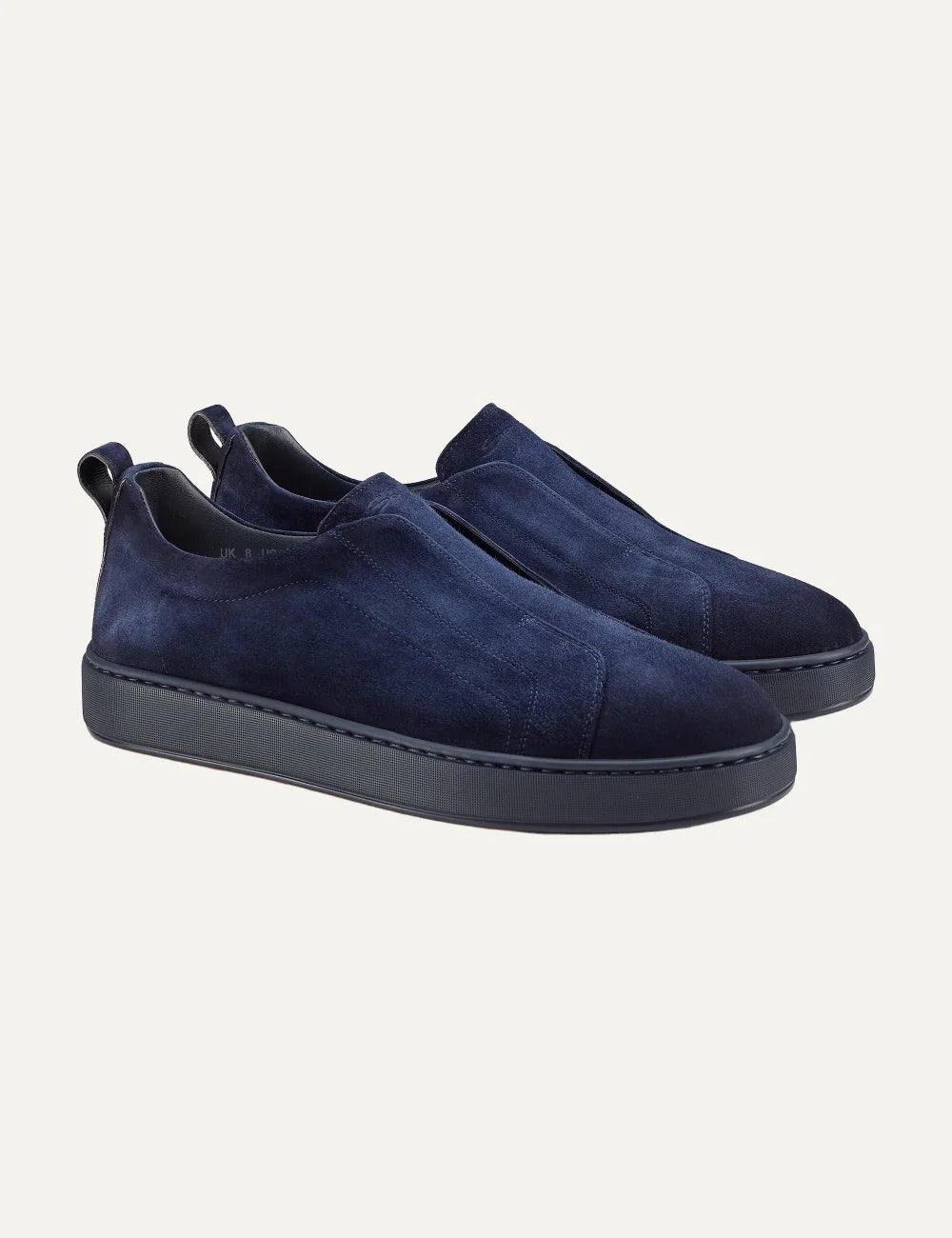 Santoni men's dark blue Seta suede slip-on sneakers profile