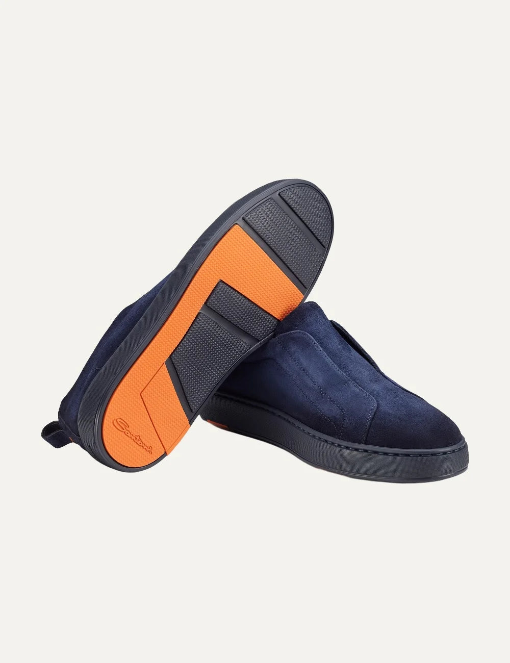 Santoni men's dark blue Seta suede slip-on sneakers sole