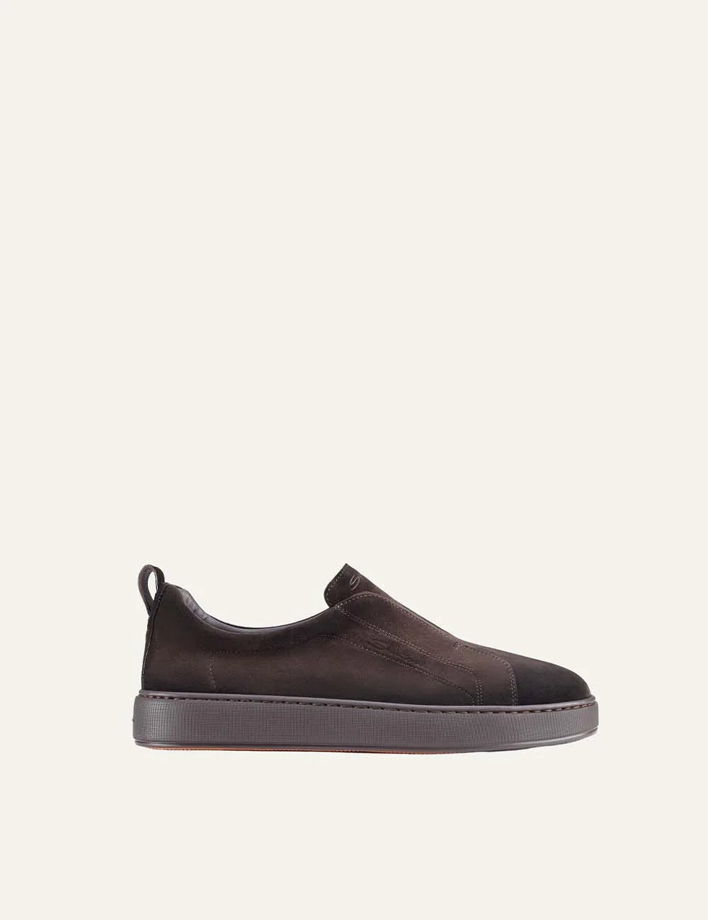 Santoni men's dark brown Seta suede slip-on sneakers