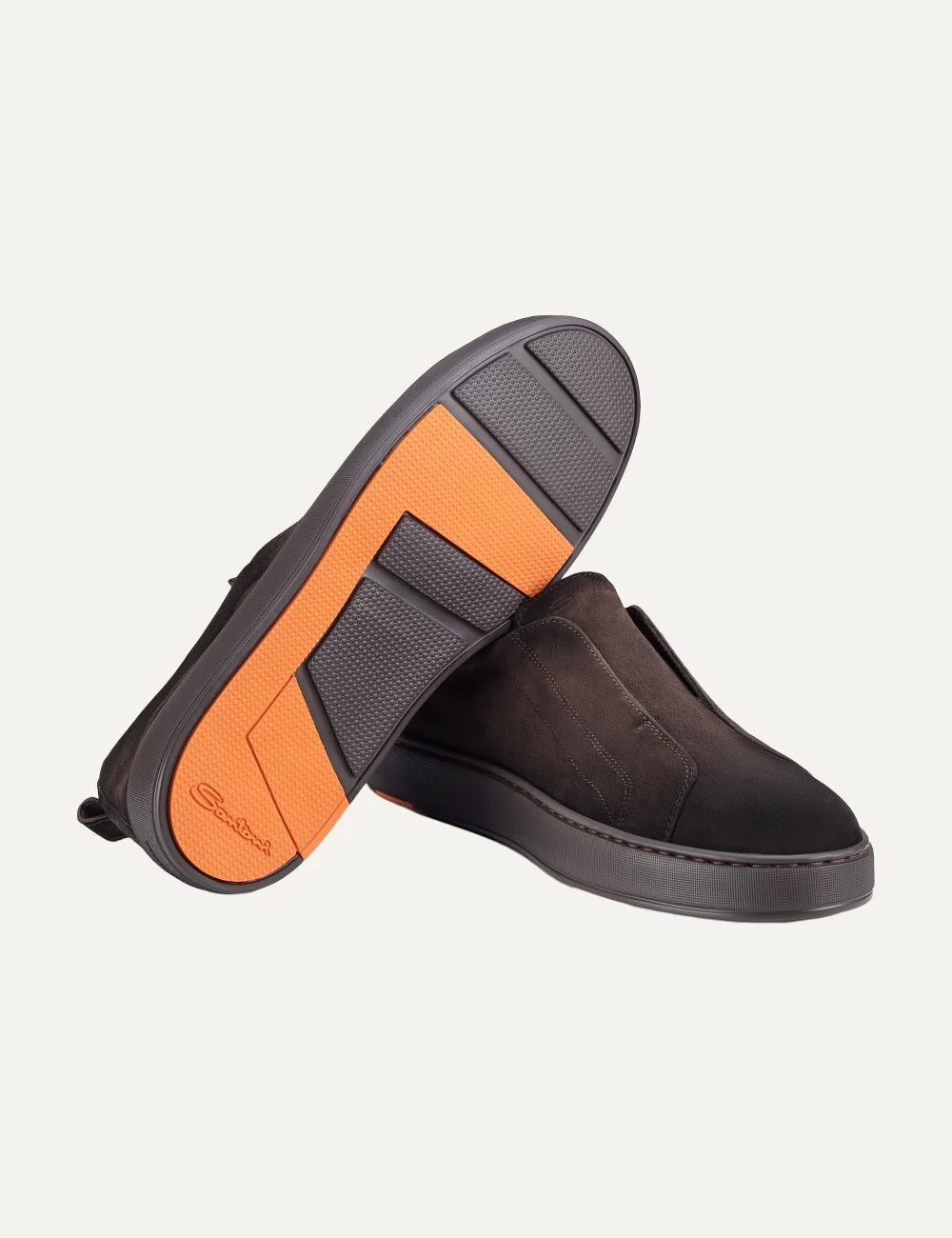 Santoni men's dark brown Seta suede slip-on sneakers sole