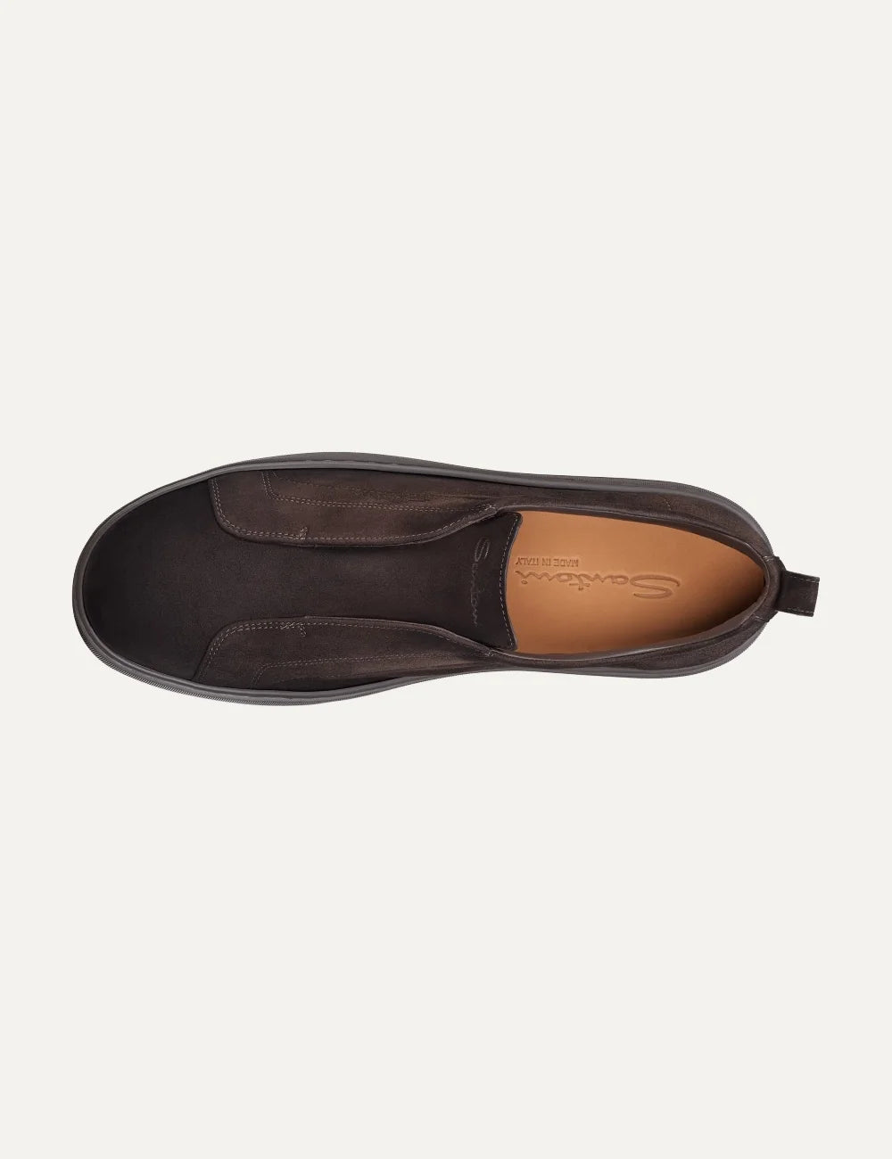 Santoni men's dark brown Seta suede slip-on sneakers top