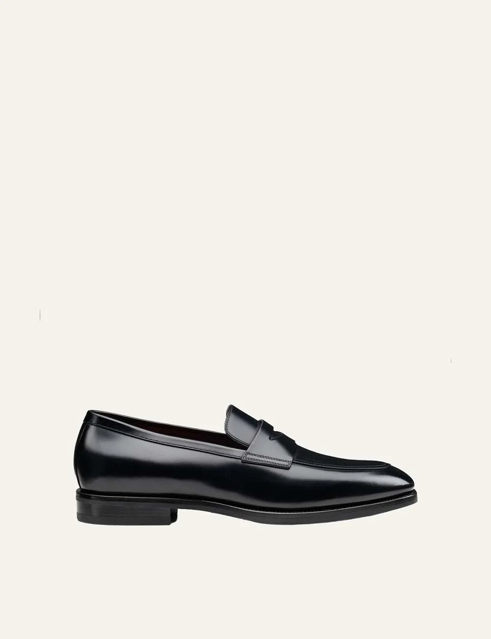 Santoni men's Fumo Black leather Penny loafers