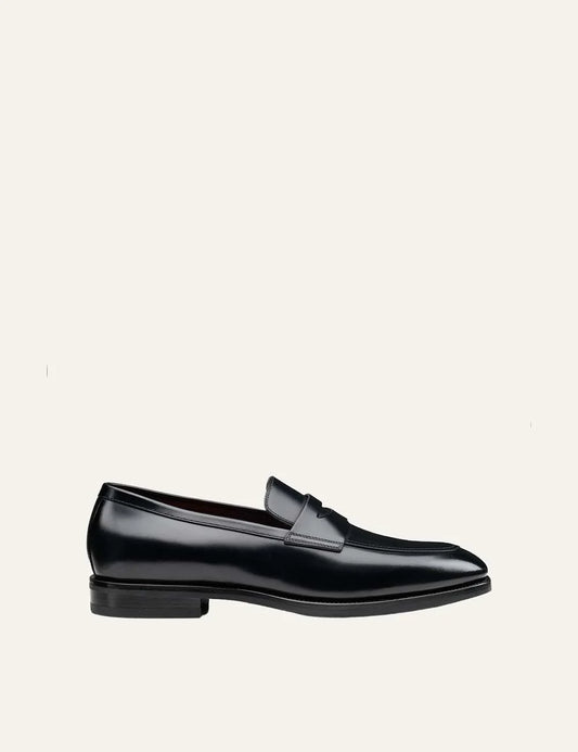 Santoni men's Fumo Black leather Penny loafers