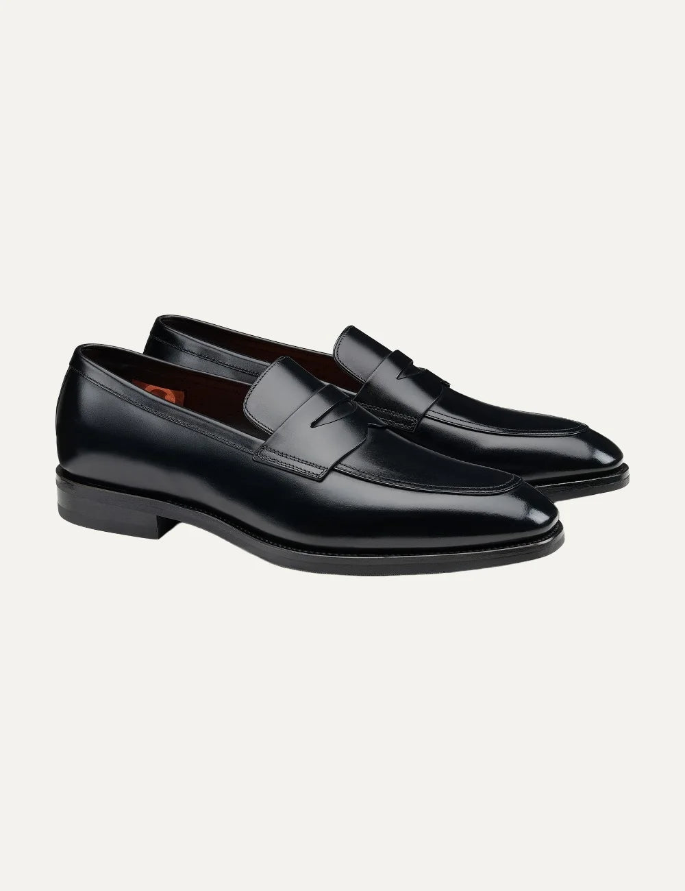 Santoni men's Fumo Black leather Penny loafers profile