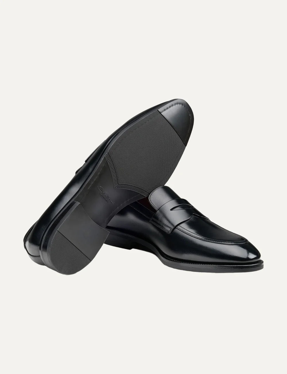 Santoni men's Fumo Black leather Penny loafers sole