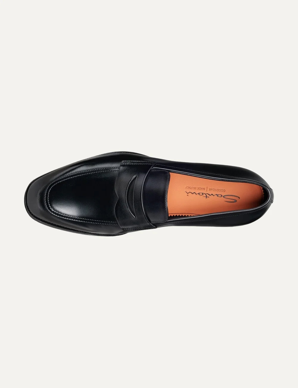 Santoni men's Fumo Black leather Penny loafers top