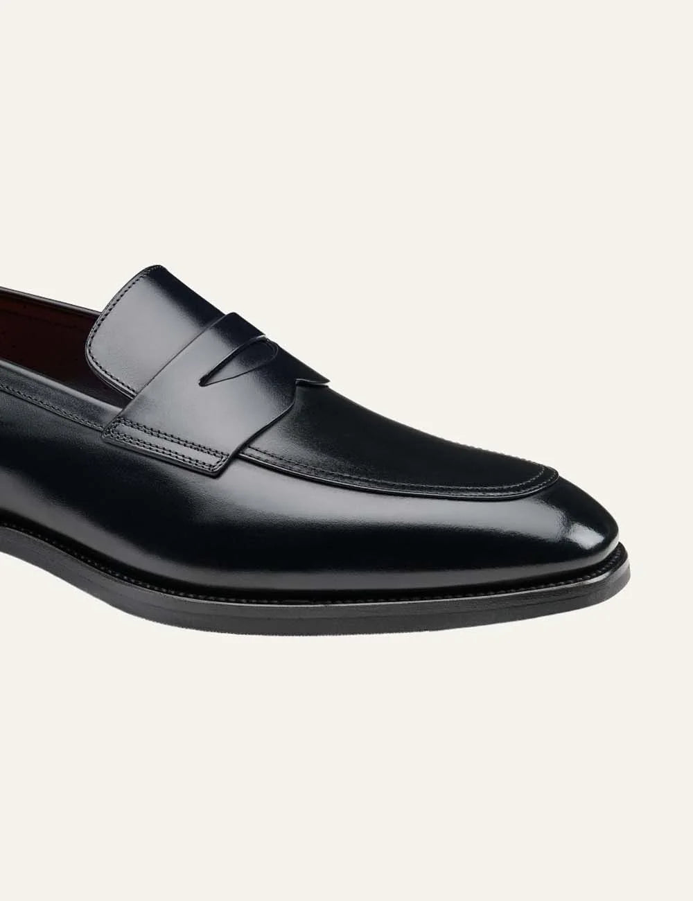 Santoni men's Fumo Black leather Penny loafers angled