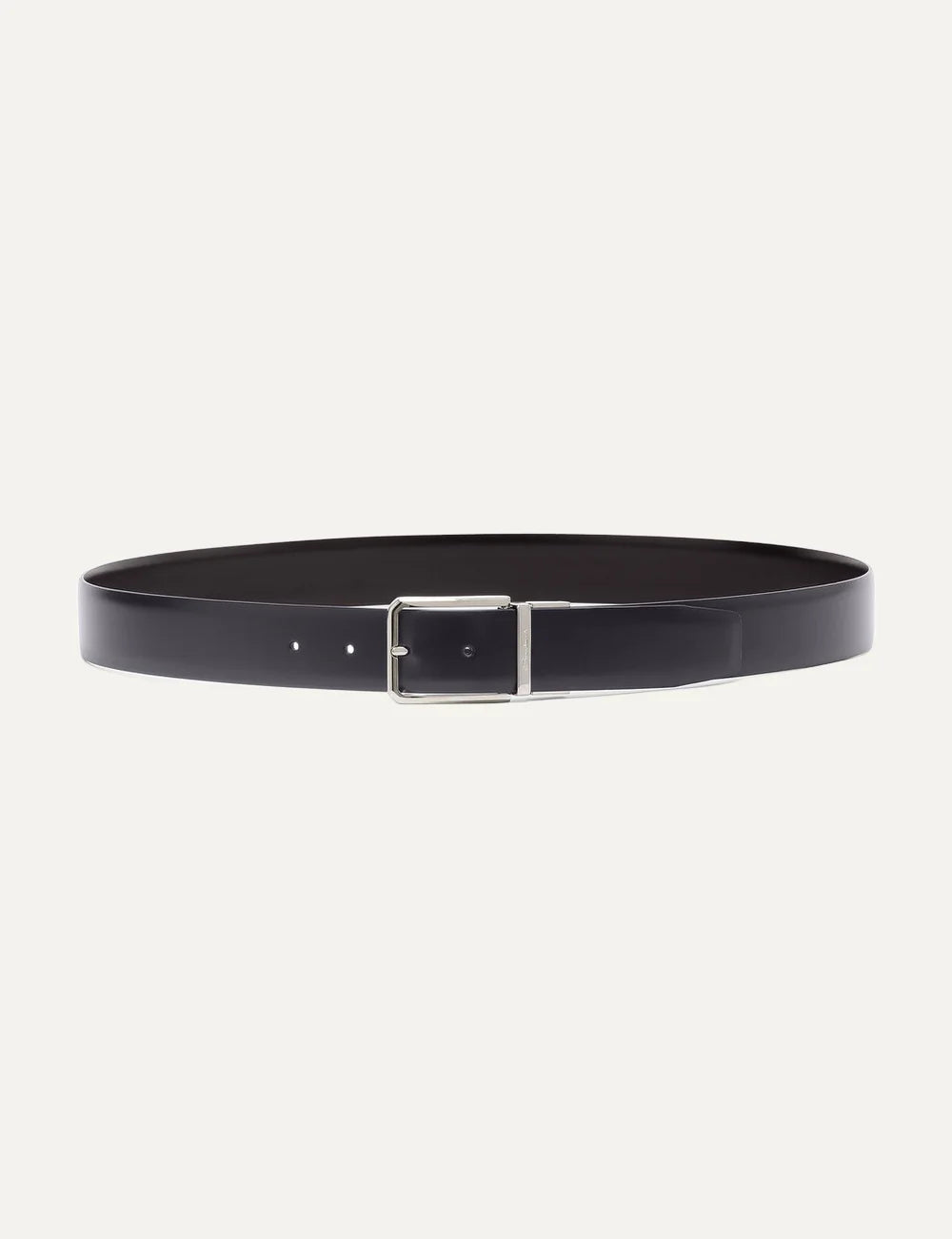 Santoni men's Fumo Black reversible leather belt with metal buckle