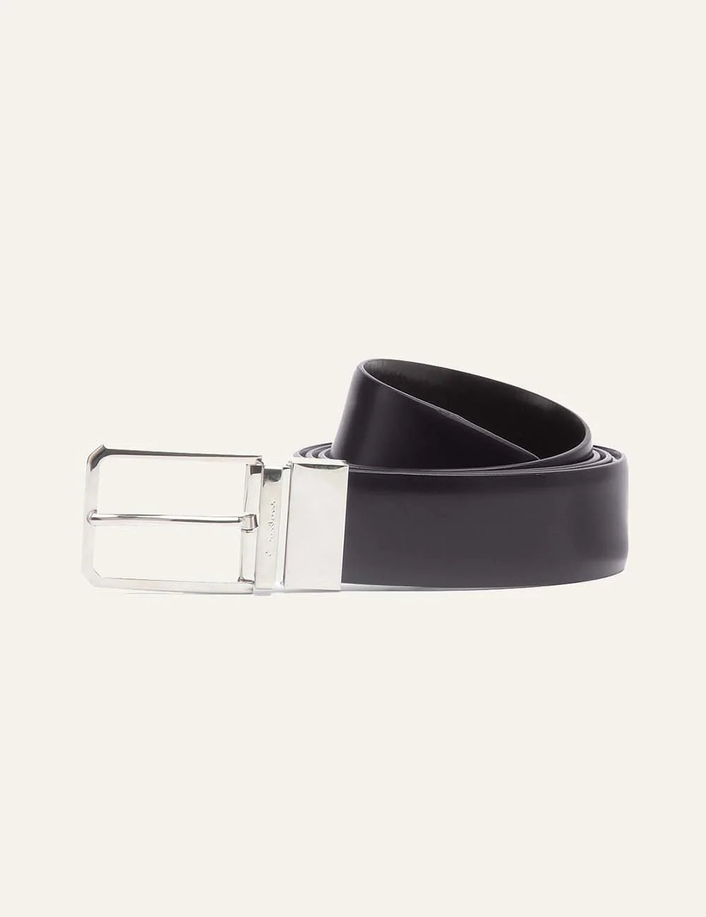 Santoni men's Fumo Black reversible leather belt with metal buckle full