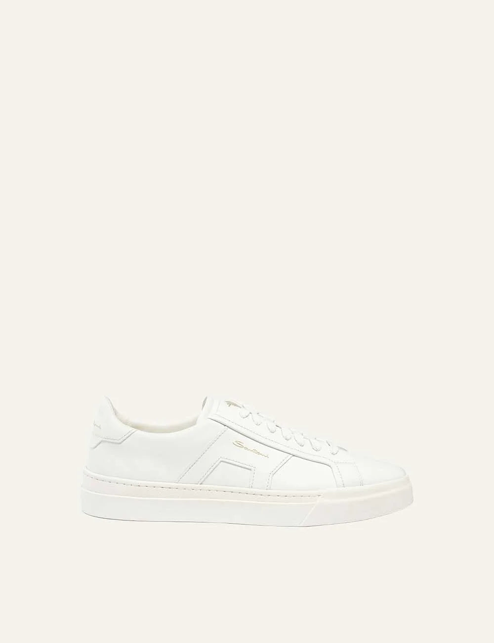 Santoni men's Puro White leather Double Buckle sneakers