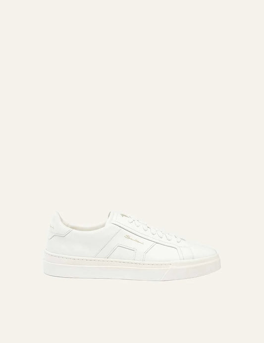 Santoni men's Puro White leather Double Buckle sneakers