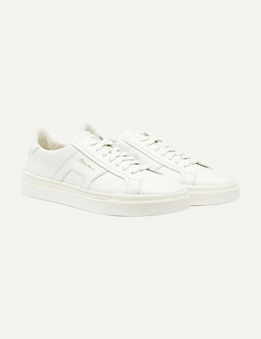 Santoni men's Puro White leather Double Buckle sneakers profile
