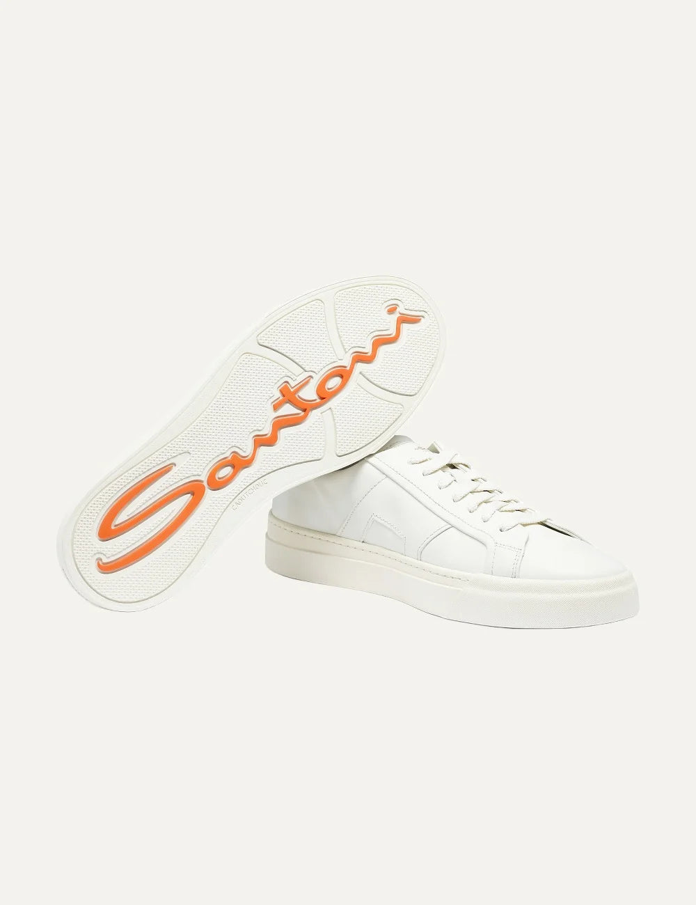 Santoni men's Puro White leather Double Buckle sneakers sole