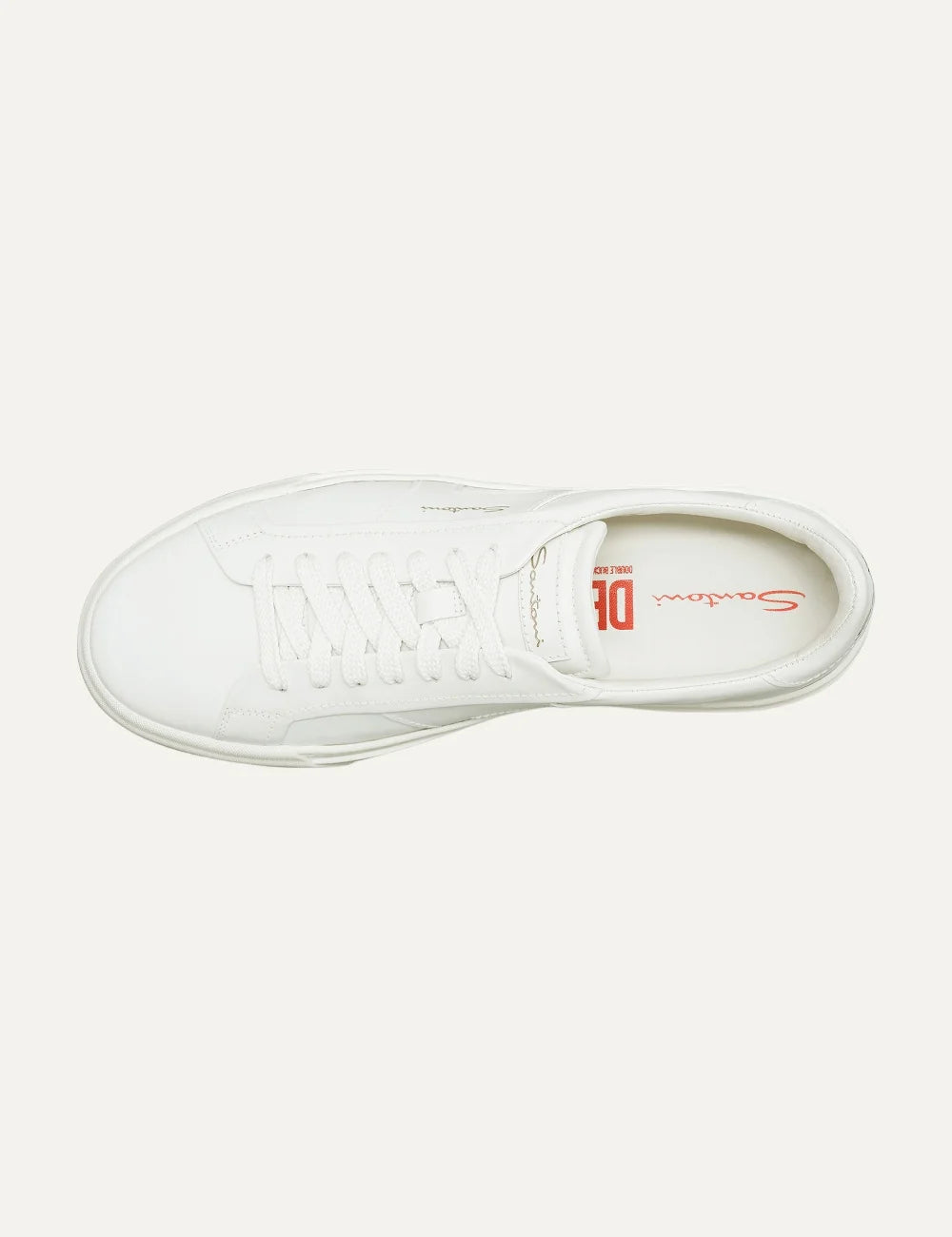 Santoni men's Puro White leather Double Buckle sneakers top