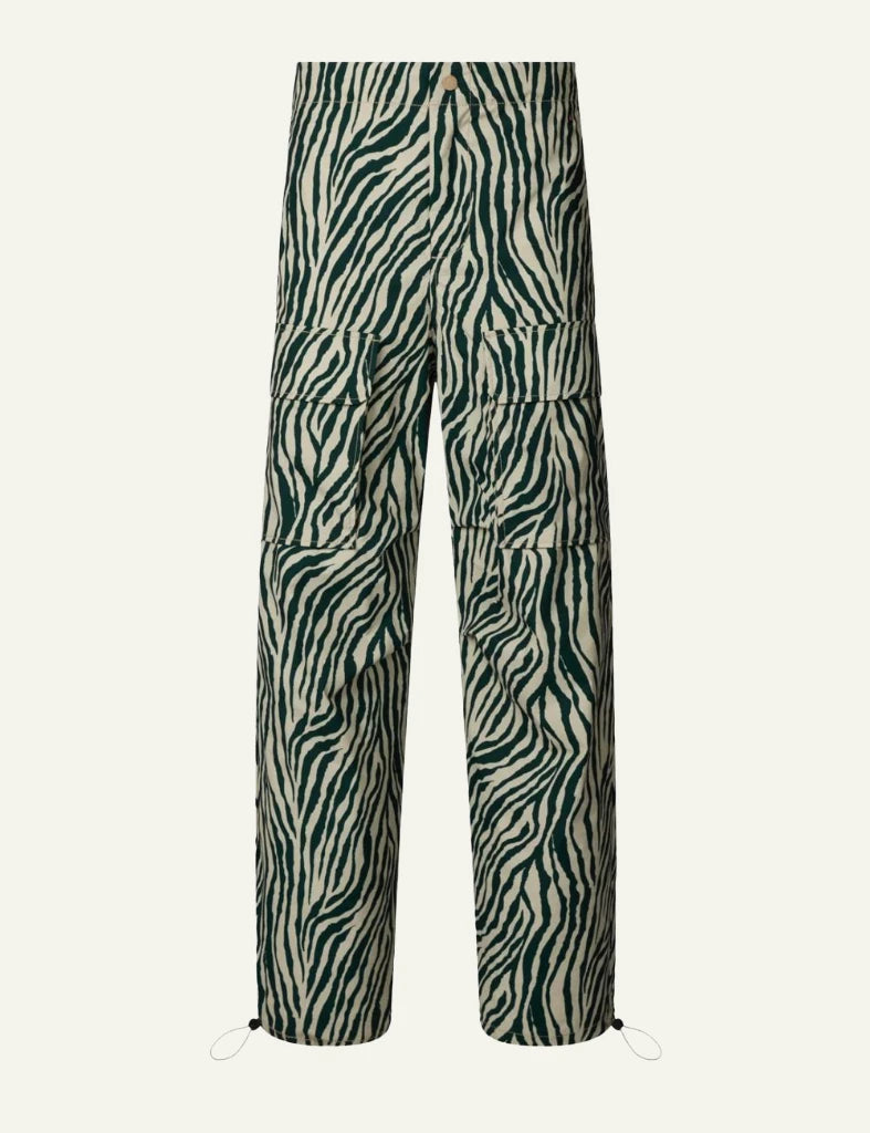 Save The Duck cargo pants zebra print straight leg front view drawstring front flat view