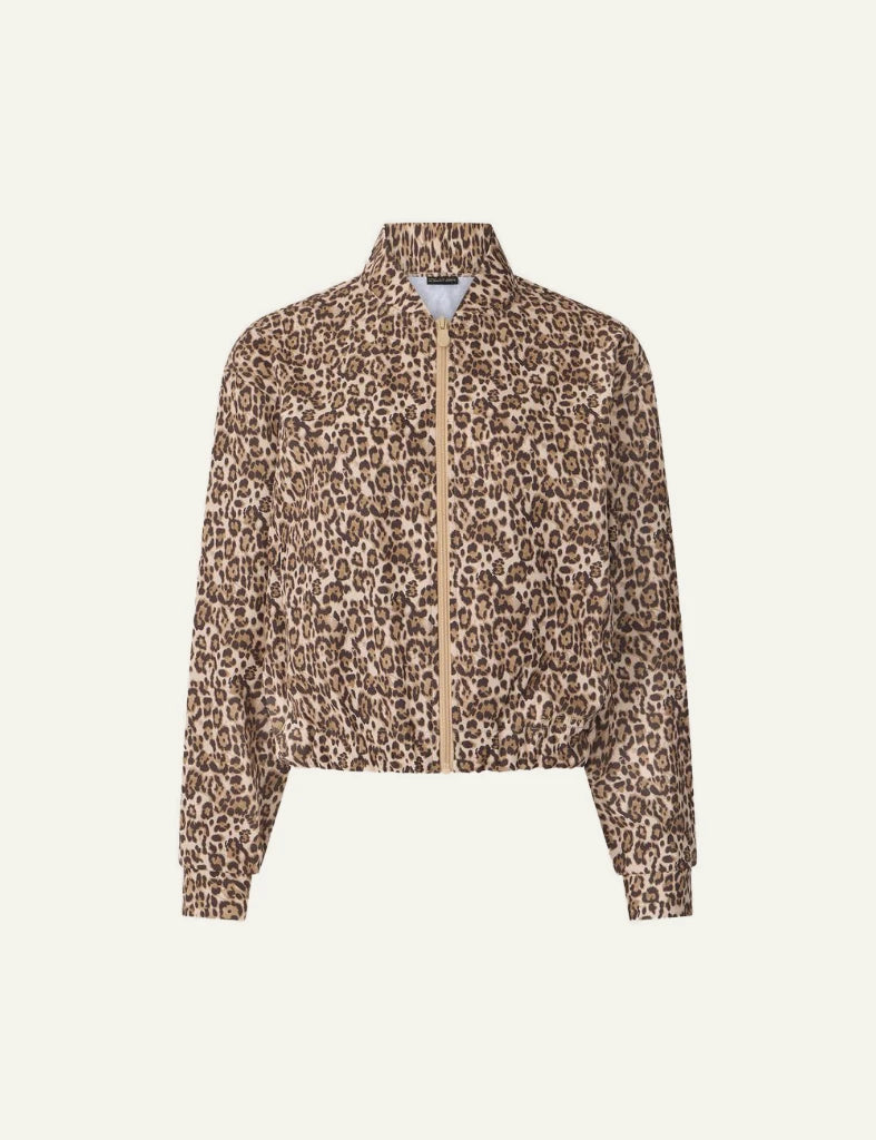 Save The Duck bomber jacket leopard print zip front elastic hem front flat view