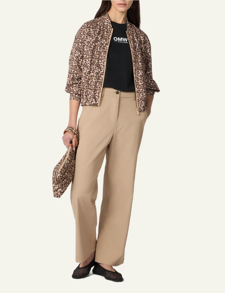 Save The Duck bomber jacket leopard print zip front elastic hem full body view