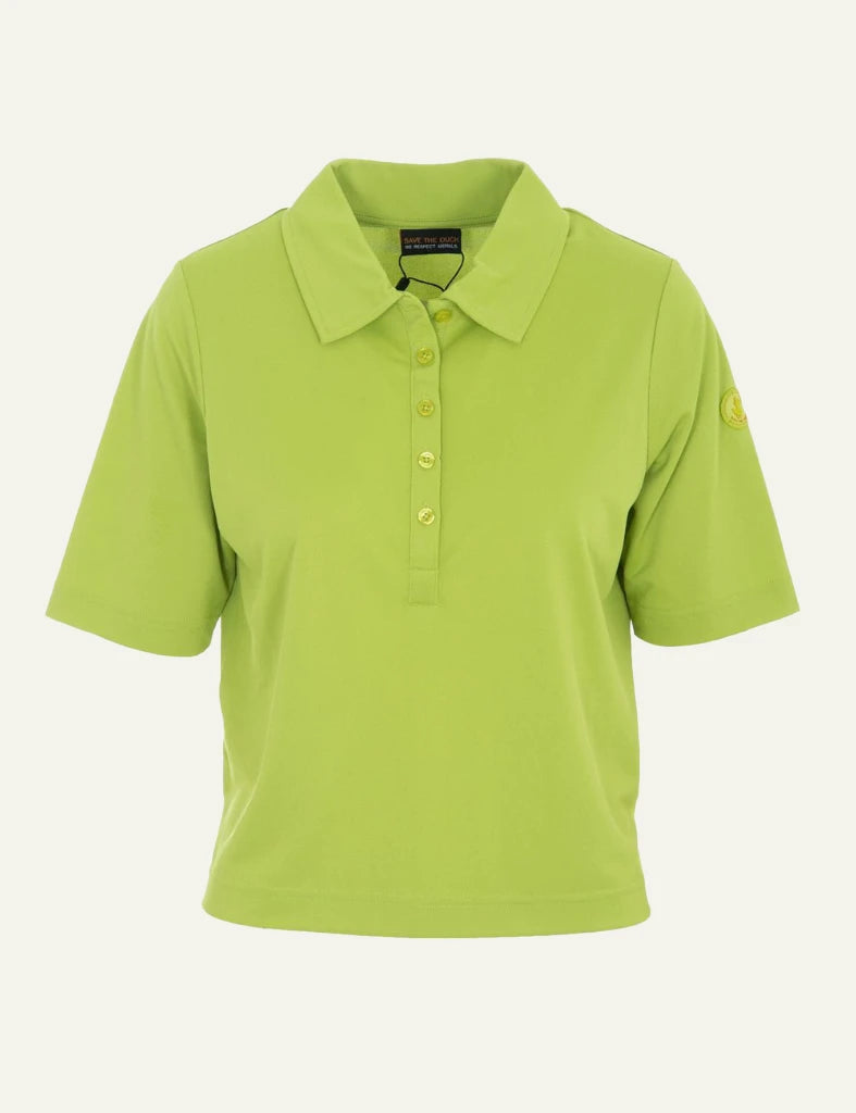 Save The Duck lime polo t-shirt short sleeve logo detail front flat view