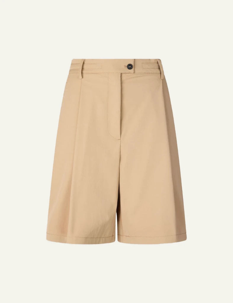 Save The Duck Lysandra shorts beige clean front view pleated mid waist front flat view