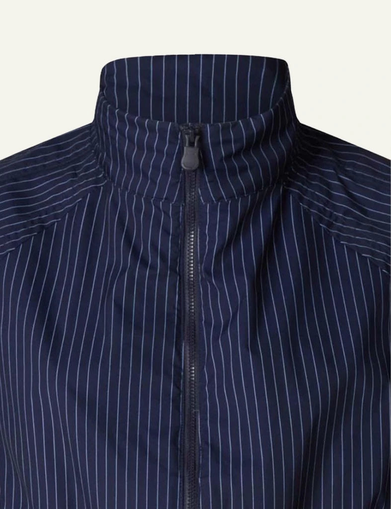 Save The Duck navy striped jacket zip front elastic hem detail detail view