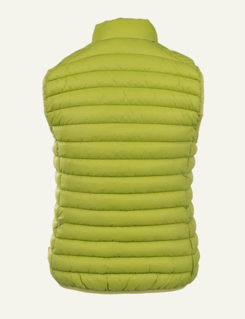 Save The Duck puffer vest green quilted sleeveless front view zip detail back flat view