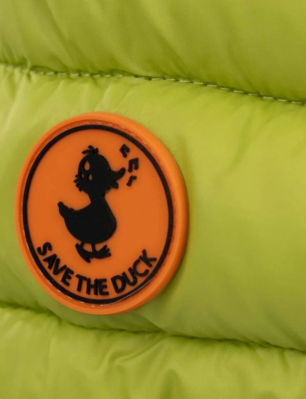 Save The Duck puffer vest green quilted sleeveless front view zip detail view