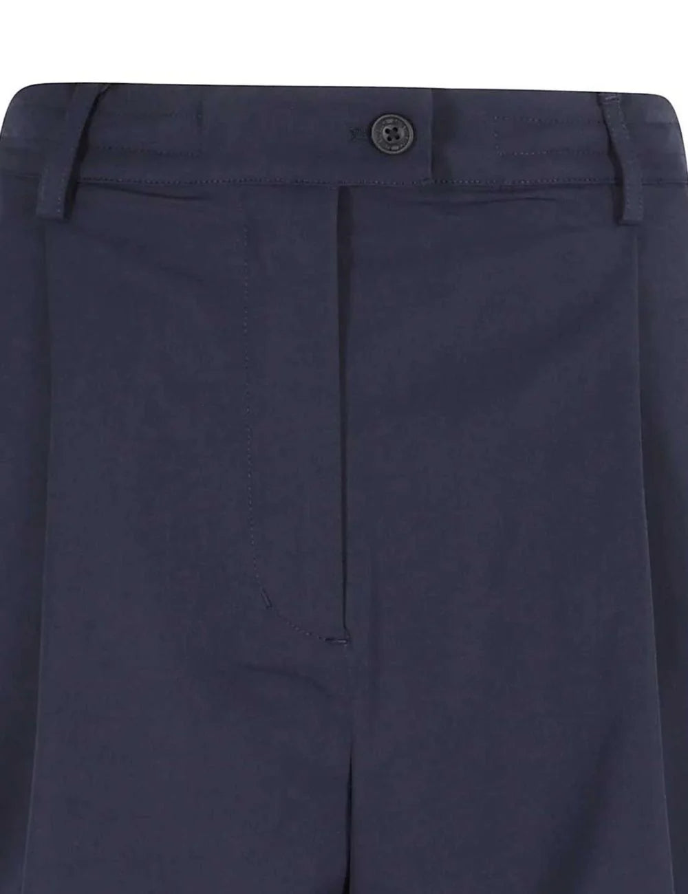 Save The Duck navy shorts clean front view pleated detail mid waist close view