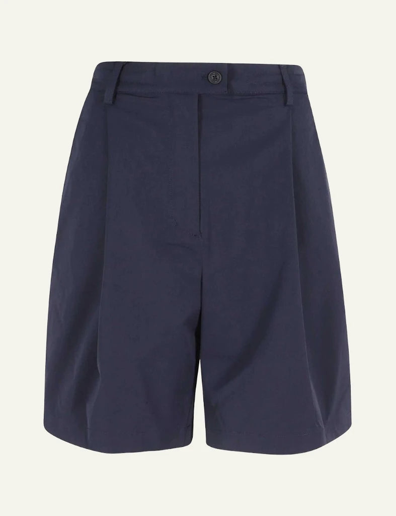 Save The Duck navy shorts clean front view pleated detail mid waist front flat view
