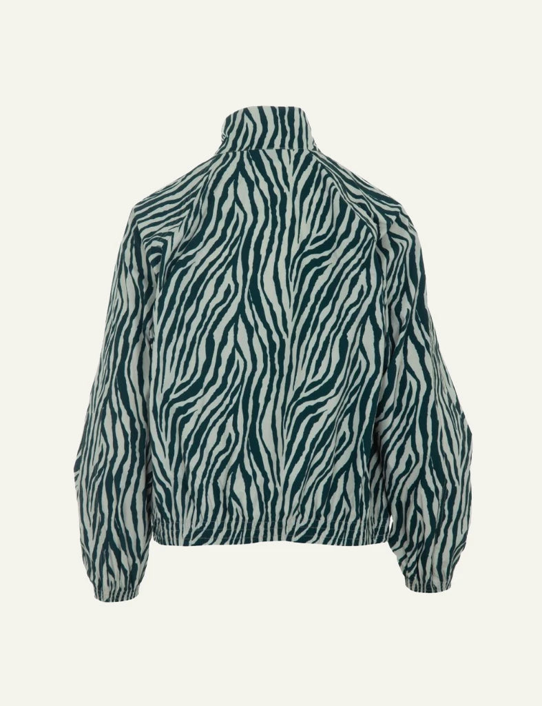 Save The Duck zebra print jacket green zip front back flat view
