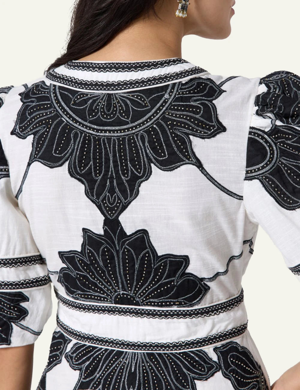 Scarlet Poppies Petal Whispers dress black white embroidered mini back detail view