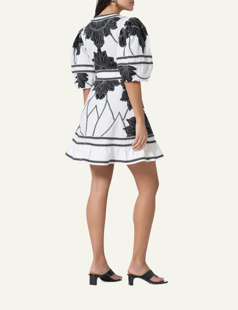 Scarlet Poppies Petal Whispers dress black white embroidered mini back view