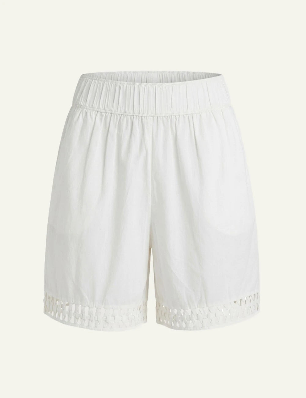 Scarlet Poppies Tommie shorts white cotton elastic waist front flat view